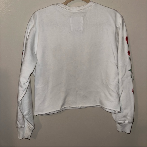 Hollister With Roses On Sleeves White Cropped Crewneck Sweater Size: Small - Picture 2 of 4